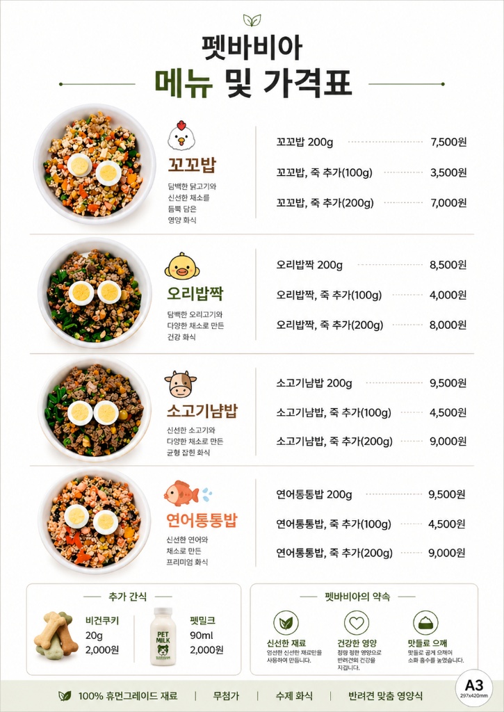 펫바비야 메뉴 가격표